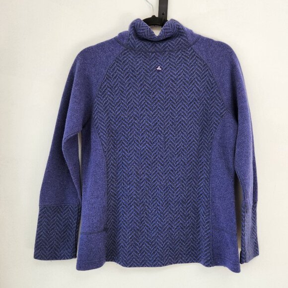 Prana Lucia Wool Blend Purple Mockneck Sweater Hiking Camping Fleece Lined M - Picture 2 of 9